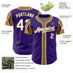 Custom Purple White-Light Blue 3 Colors Arm Shapes Authentic Baseball Jersey (Copy)