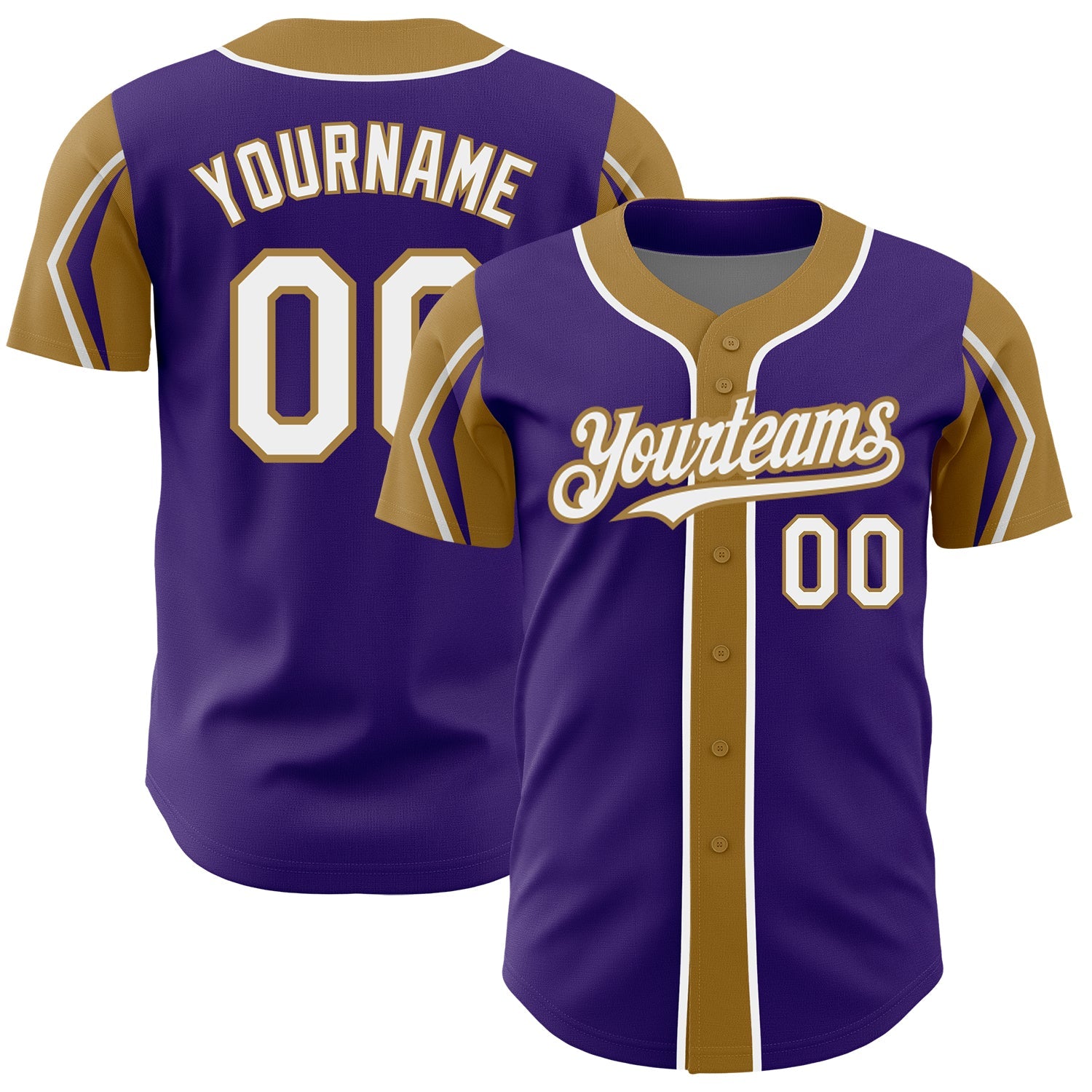 Custom Purple White-Light Blue 3 Colors Arm Shapes Authentic Baseball Jersey (Copy)