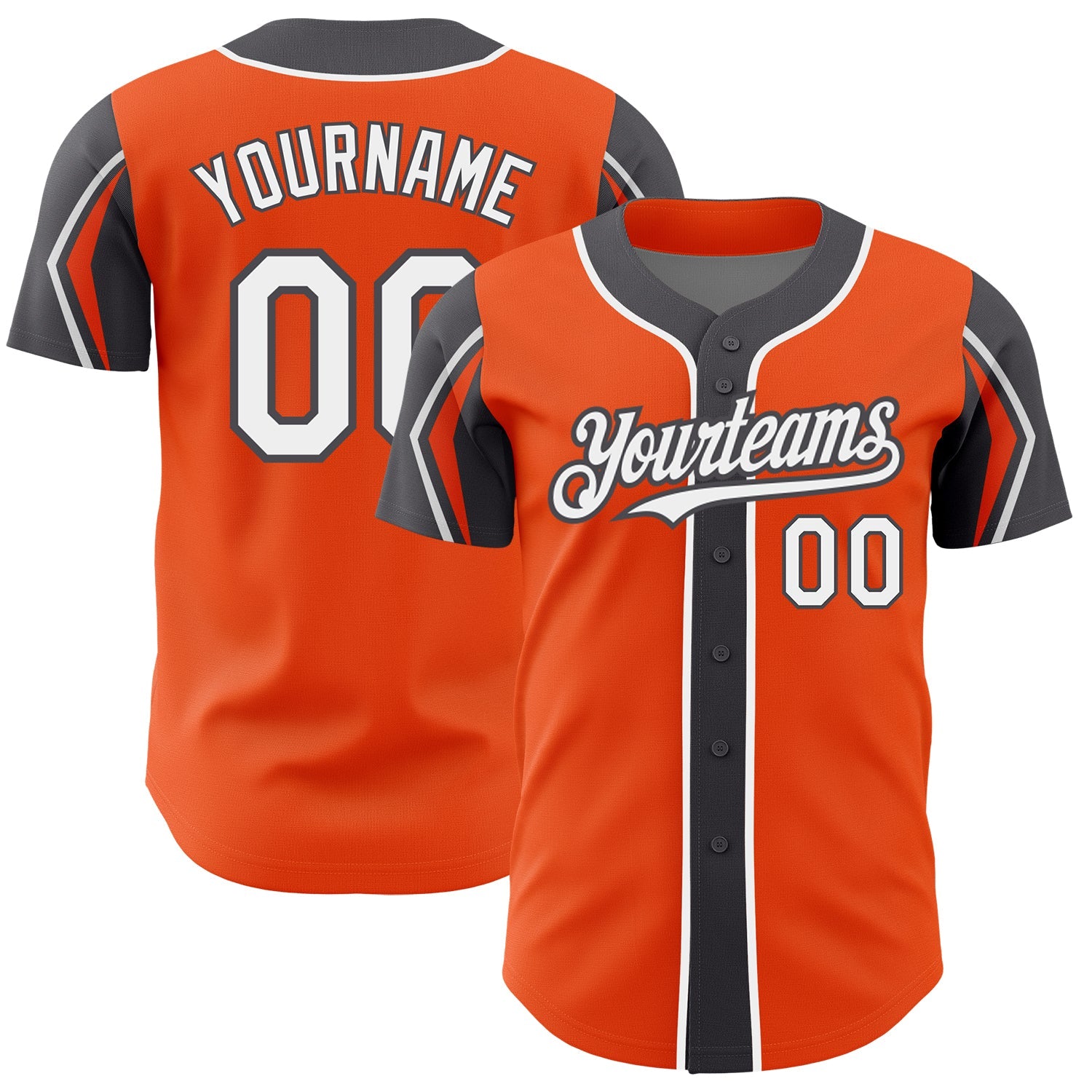 Custom Orange White-Gray 3 Colors Arm Shapes Authentic Baseball Jersey