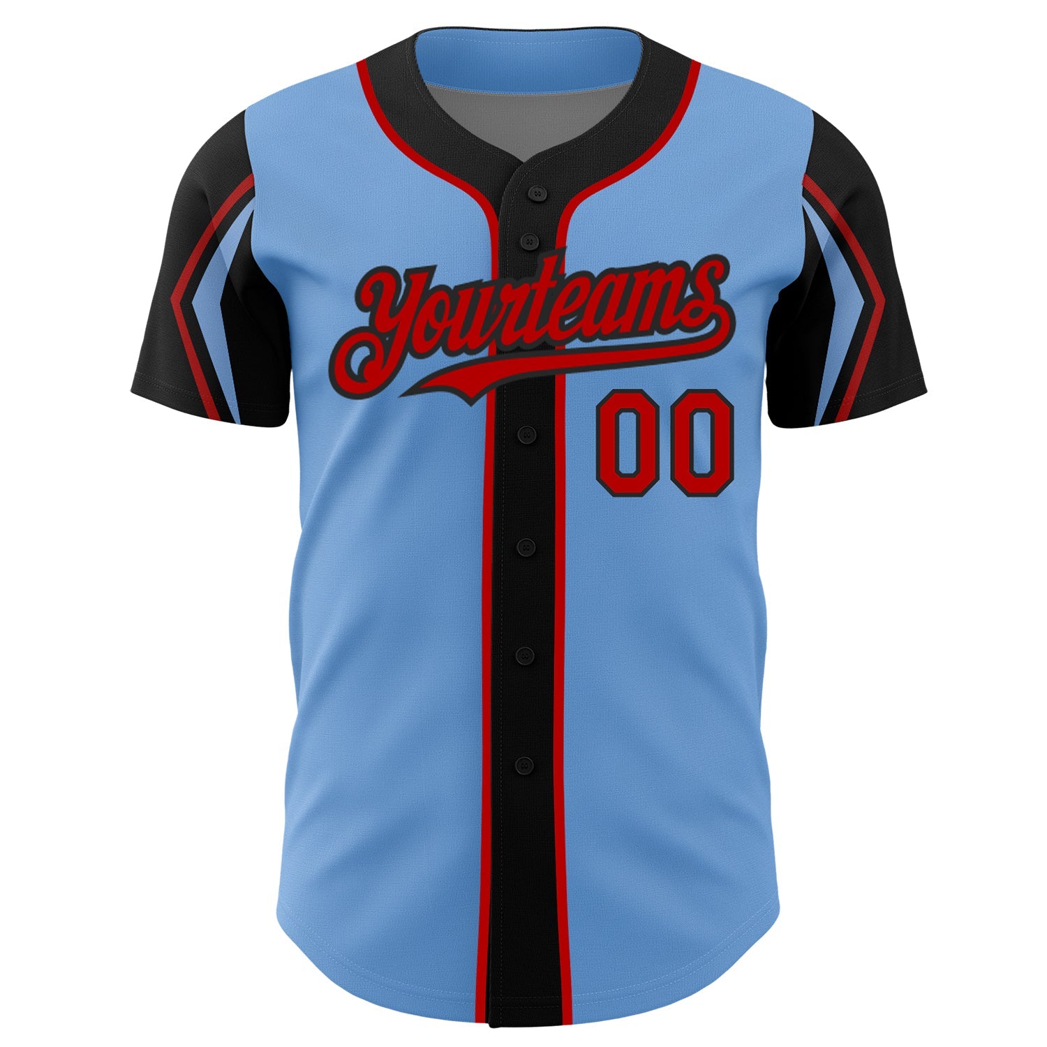 Custom Light Blue Red-Black 3 Colors Arm Shapes Authentic Baseball Jersey