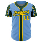 Custom Light Blue Yellow-Green 3 Colors Arm Shapes Authentic Baseball Jersey