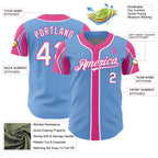 Custom Light Blue Gray-Steel Gray 3 Colors Arm Shapes Authentic Baseball Jersey