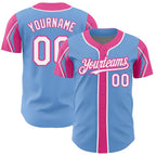 Custom Light Blue Gray-Steel Gray 3 Colors Arm Shapes Authentic Baseball Jersey