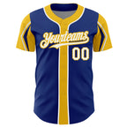 Custom Royal White-Orange 3 Colors Arm Shapes Authentic Baseball Jersey