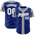 Custom Royal White-Light Blue 3 Colors Arm Shapes Authentic Baseball Jersey