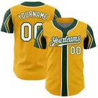Custom Gold White-Kelly Green 3 Colors Arm Shapes Authentic Baseball Jersey