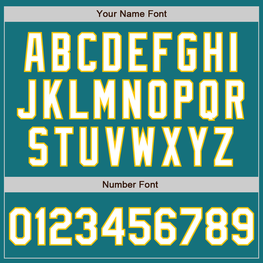 Custom Teal White-Yellow 3 Colors Arm Shapes Authentic Baseball Jersey
