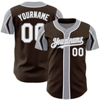 Custom Brown Cream-Red 3 Colors Arm Shapes Authentic Baseball Jersey