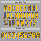 Custom Gray Gold-Navy 3 Colors Arm Shapes Authentic Baseball Jersey