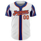 Custom White Teal-Navy 3 Colors Arm Shapes Authentic Baseball Jersey