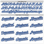 Custom White Light Blue-Navy 3 Colors Arm Shapes Authentic Baseball Jersey