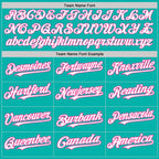 Custom Aqua White-Pink 3 Colors Arm Shapes Authentic Baseball Jersey