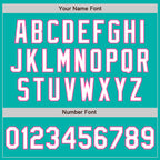 Custom Aqua White-Pink 3 Colors Arm Shapes Authentic Baseball Jersey