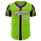 Custom Neon Green White-Brown 3 Colors Arm Shapes Authentic Baseball Jersey