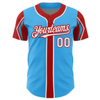 Custom Sky Blue White-Orange 3 Colors Arm Shapes Authentic Baseball Jersey