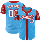 Custom Sky Blue White-Orange 3 Colors Arm Shapes Authentic Baseball Jersey