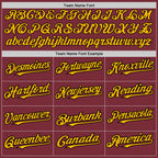 Custom Burgundy Gold-Black 3 Colors Arm Shapes Authentic Baseball Jersey