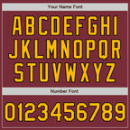 Custom Burgundy Gold-Black 3 Colors Arm Shapes Authentic Baseball Jersey
