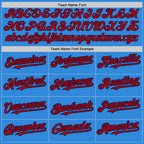 Custom Electric Blue Red-Navy 3 Colors Arm Shapes Authentic Baseball Jersey