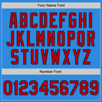 Custom Electric Blue Red-Navy 3 Colors Arm Shapes Authentic Baseball Jersey