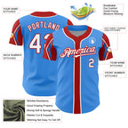 Custom Electric Blue Red-Navy 3 Colors Arm Shapes Authentic Baseball Jersey
