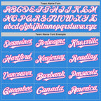 Custom Electric Blue White-Pink 3 Colors Arm Shapes Authentic Baseball Jersey