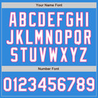 Custom Electric Blue White-Pink 3 Colors Arm Shapes Authentic Baseball Jersey