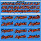 Custom Electric Blue Orange-Black 3 Colors Arm Shapes Authentic Baseball Jersey
