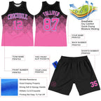 Custom Black Pink-Light Blue Gradient Square Shapes Round Neck Sublimation Basketball Suit Jersey