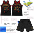 Custom Black Red-Old Gold Splash Round Neck Sublimation Basketball Suit Jersey