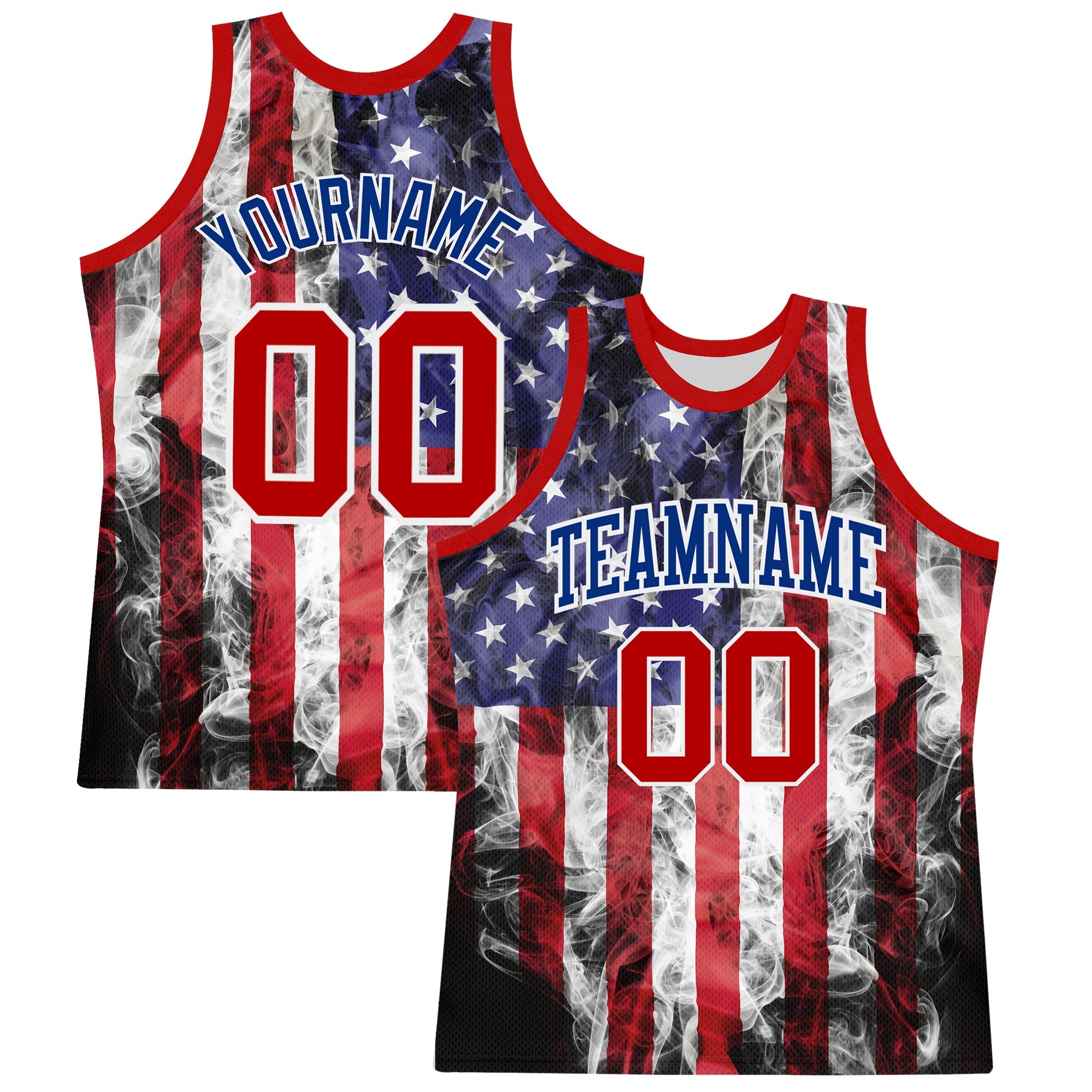 Custom White Red-Royal American Flag Round Neck Sublimation Basketball Suit Jersey