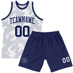Custom White Navy Curve Lines Round Neck Sublimation Basketball Suit Jersey