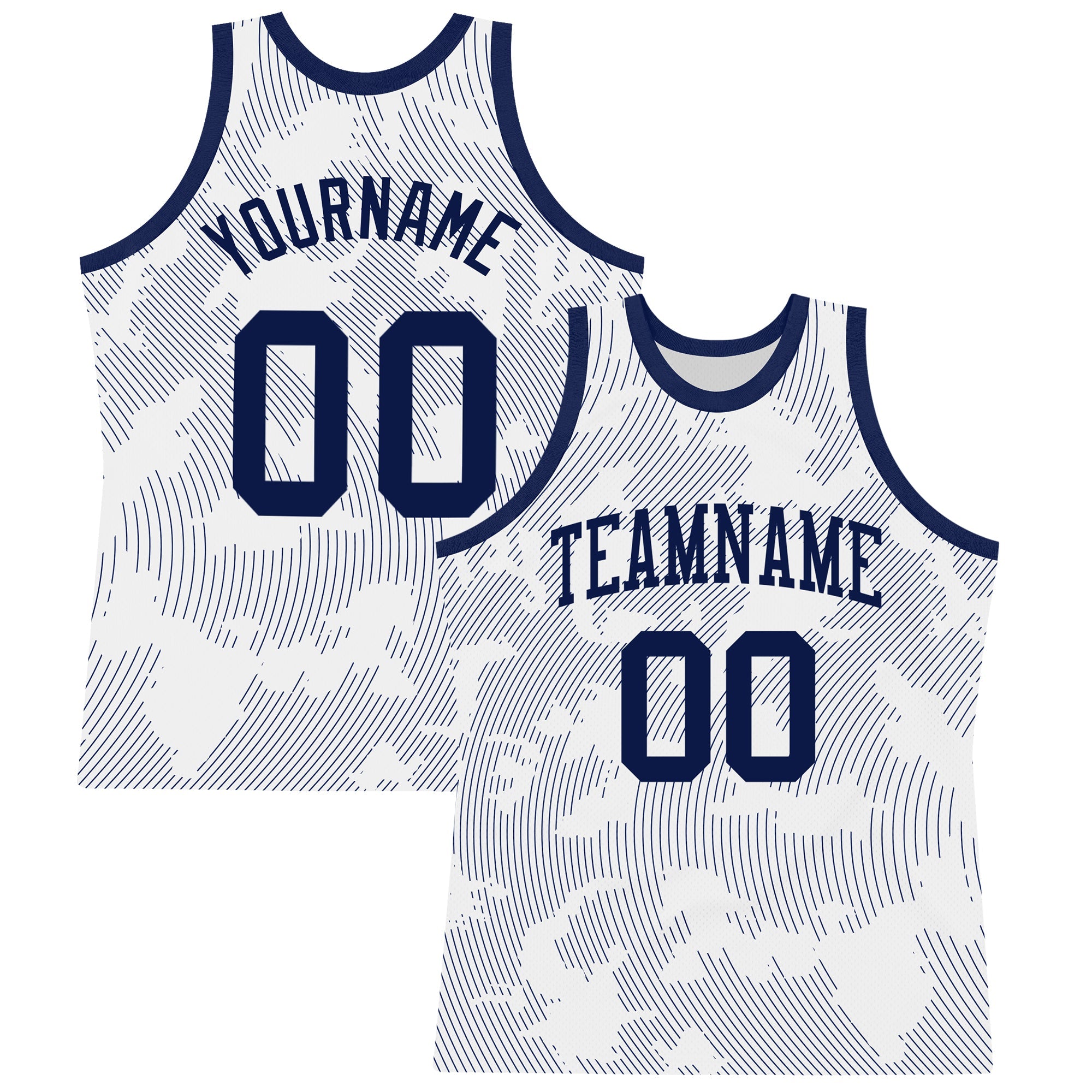 Custom White Navy Curve Lines Round Neck Sublimation Basketball Suit Jersey
