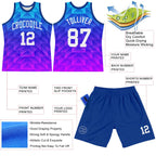 Custom Royal White-Hot Pink Gradient Geometric Shape Round Neck Sublimation Basketball Suit Jersey
