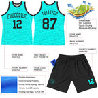 Custom Aqua Black Fragment Art Round Neck Sublimation Basketball Suit Jersey