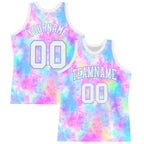 Custom Tie Dye White-Light Blue Round Neck Sublimation Basketball Suit Jersey