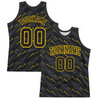 Custom Black Yellow Slant Lines Round Neck Sublimation Basketball Suit Jersey