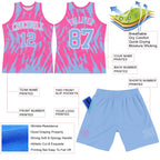 Custom Pink Light Blue-White Abstract Sharp Shape Fragment Art Round Neck Sublimation Basketball Suit Jersey