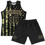 Custom Camo Black-Vegas Gold American Flag Round Neck Sublimation Salute To Service Basketball Suit Jersey