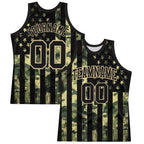 Custom Camo Black-Vegas Gold American Flag Round Neck Sublimation Salute To Service Basketball Suit Jersey
