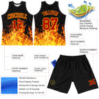 Custom Black Red-Yellow Flame Round Neck Sublimation Basketball Suit Jersey
