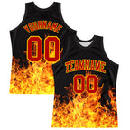 Custom Black Red-Yellow Flame Round Neck Sublimation Basketball Suit Jersey