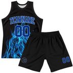 Custom Black Royal-Light Blue Flame Round Neck Sublimation Basketball Suit Jersey