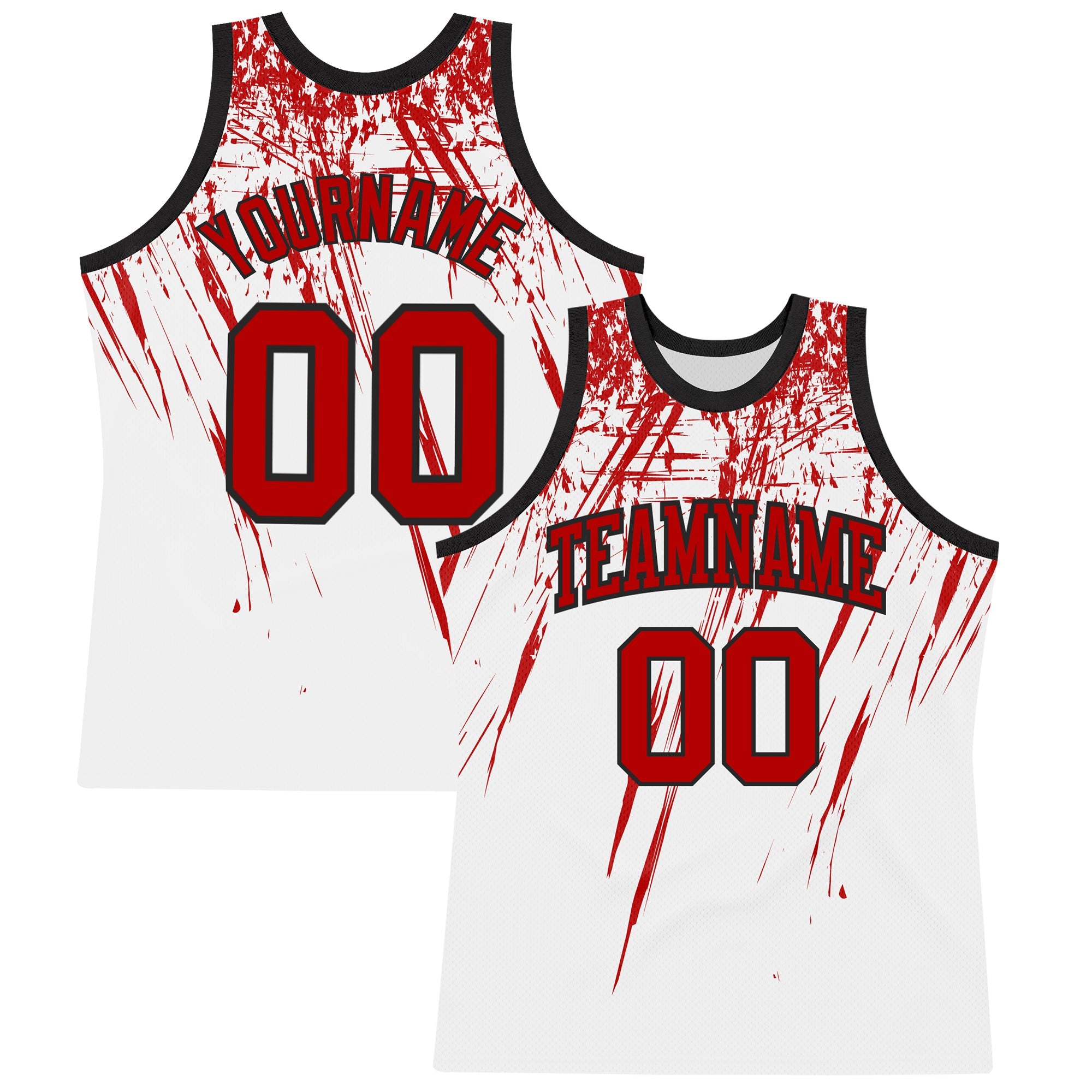 Custom White Red-Black Splash Round Neck Sublimation Basketball Suit Jersey