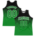 Custom Black Grass Green-White Gradient Square Shapes Round Neck Sublimation Basketball Suit Jersey