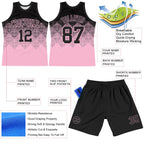 Custom Black Light Pink Gradient Square Shapes Round Neck Sublimation Basketball Suit Jersey