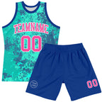 Custom Teal Pink Royal-White Splash Round Neck Sublimation Basketball Suit Jersey