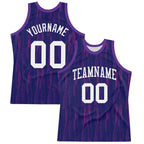 Custom Purple White-Pink Line Round Neck Sublimation Basketball Suit Jersey