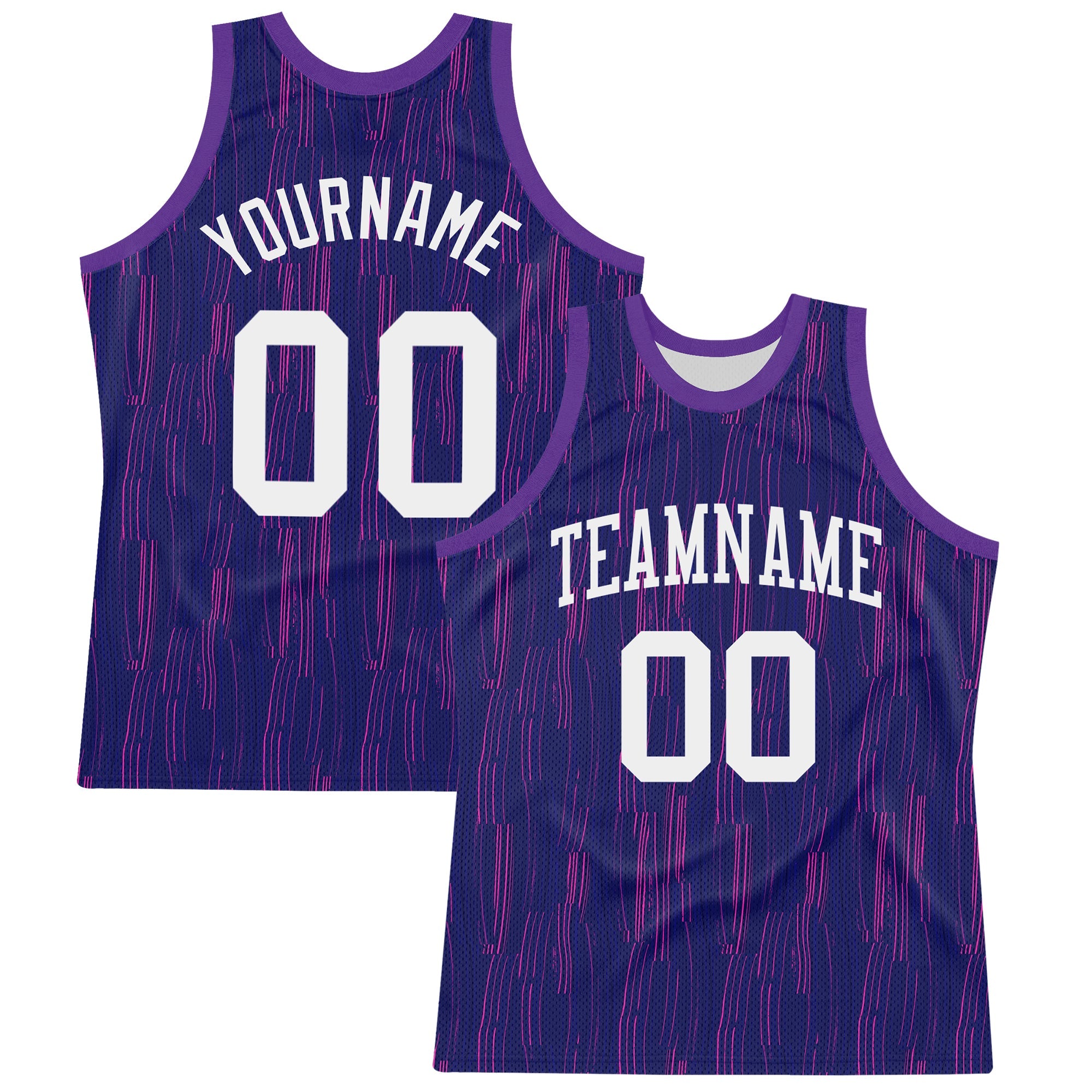 Custom Purple White-Pink Line Round Neck Sublimation Basketball Suit Jersey