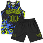 Custom Black Neon Green-Royal Splash Round Neck Sublimation Basketball Suit Jersey